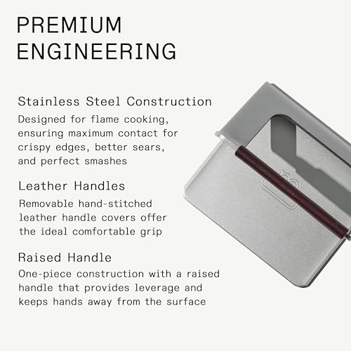 Made In Cookware - Stainless Steel Grill Press - Removable Leather Handle Cover - Crafted in Sweden