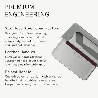 Made In Cookware - Stainless Steel Grill Press - Removable Leather Handle Cover - Crafted in Sweden