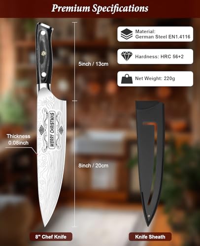 MOSFiATA Gifts for Him Her Men Women Husband, Christmas Xmas Stocking Stuffers, Birthday Gifts ideas for Him Her, 8 inch Pro German Chef Knife, Kitchen Knife Gift Set - style: Christmas chef knife