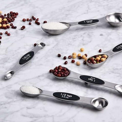 19-Pc Magnetic Measuring Cups and Spoons Set, with Lid, Black | Includes 1 cover, 9 stackable cups set & 9 magnetic spoons, BPA-free & dishwasher safe, for liquid and dry baking gadgets - color: 19 Piece - Black