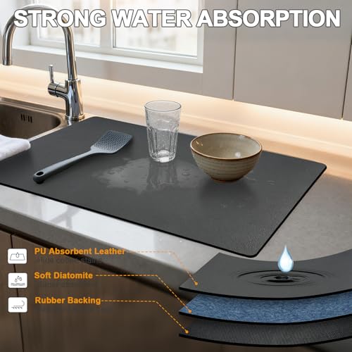 Dish Drying Mats for Kitchen Counter, Waterproof Coffee Mat for Countertop, Under Sink Mats, Coffee Bar Mat Accessories - size: 12" x 19"