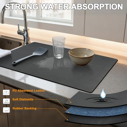 Dish Drying Mats for Kitchen Counter, Waterproof Coffee Mat for Countertop, Under Sink Mats, Coffee Bar Mat Accessories - size: 12" x 19"
