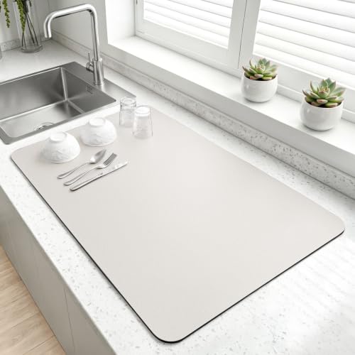 LOPNUR Kitchen Dish Drying Mat, 24"x16" Dish Drying Mats for Kitchen Counter, Diatomite Coffee Mat, Super Absorbent Dish Drying Pad, Heat Resistant Mat with Anti-slip Rubber Backed, Cream White - color: Cream White, size: 24" x 16"