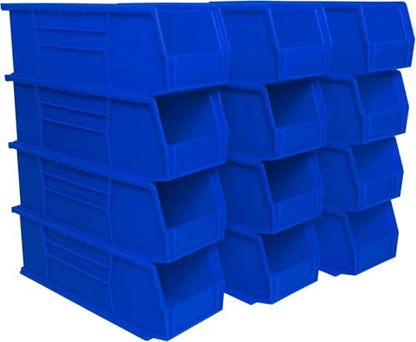 Akro-Mils 30234 AkroBins Plastic Storage Bins, Space-Saving Stackable Bins for Garage, Pantry, Craft Organization, 15" x 5" x 5", Blue, 12-Pack - color: Blue