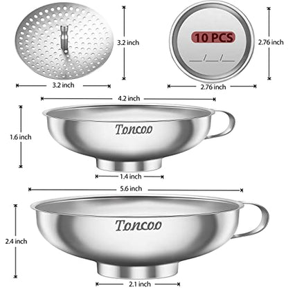 2pcs Canning Funnels for Filling Mason Jars with Strainer, Food Grade Stainless Steel Funnels for Kitchen Use, Metal Wide Mouth Funnel for Mason Jar
