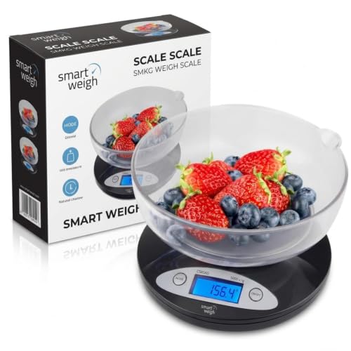 Smart Weigh Digital Kitchen Scale with Removable Bowl – 11lb/5kg Capacity, 0.1oz/1g Precision – High Accuracy Food Scale for Baking, Cooking & Meal Prep (Black)