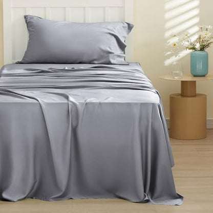 Bedsure PureWoven 100% Rayon Derived from Bamboo, Twin Bed Sheets, 3 Pieces | Cooling Sheets for Hot Sleepers, Breathable & Silky Soft, 16" Deep Pocket, Hotel Luxury Bedding, Silver Grey - color: 04 - Silver Grey, size: Twin