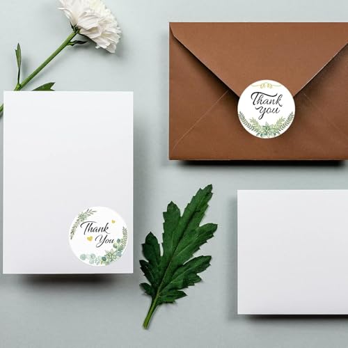 500PCS Greenery Thank You Stickers Roll, Waterproof Vinyl Eucalyptus Botanical Decals for Wedding, Party Favors, Gift Wrapping, Scrapbooking - Aesthetic Rustic Decor for Teens, Adults, Boys, Girls - color: Green Leaf