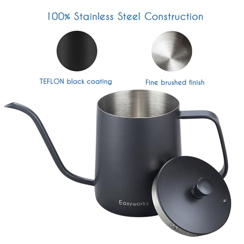 Easyworkz Gooseneck Pour Over Coffee Kettle 30 fl oz with Thermometer Stainless Steel Hand Drip Coffee Pot With Long Narrow Spout,Suitable for Induction Cookers - color: Black