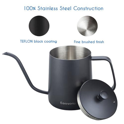 Easyworkz Gooseneck Pour Over Coffee Kettle 30 fl oz with Thermometer Stainless Steel Hand Drip Coffee Pot With Long Narrow Spout,Suitable for Induction Cookers - color: Black