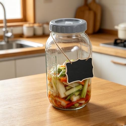 Sourdough Starter Jar: Wide Mouth Fermentation Pickle Jars with Airlocks and Weights, 0.5 Gallon/64oz Glass Crock with Measurement Markings for Sauerkraut, Sourdough Starter