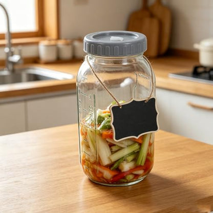 Sourdough Starter Jar: Wide Mouth Fermentation Pickle Jars with Airlocks and Weights, 0.5 Gallon/64oz Glass Crock with Measurement Markings for Sauerkraut, Sourdough Starter