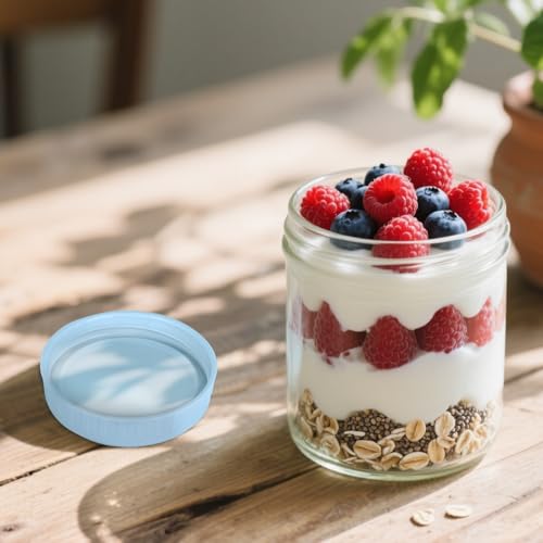 SHOWIN Overnight Oats Containers with Lids, 16oz Glass Jars with Lids 2 pcs, Light Blue, Wide Mouth Mason jars for Salad, Yogurt, Snacks, Meal Prep - color: Light Blue, size: 16oz-2pc