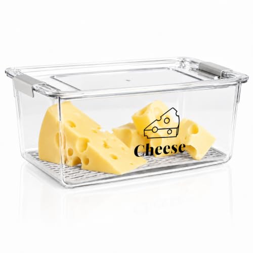 Cheese Container Airtight with Draining Basket Cream Cheese Sliced Cheeses Box with Lid Saver for Fridge Cheeses Keeper Cream Block Shredded Storage Box Saver (Clear) - color: Clear