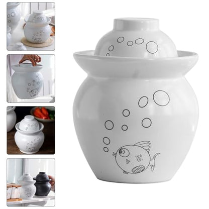 SECFOU Small Ceramic Kimchi Pickle Jar Airtight Sealed Fermenting Crock for Sauerkraut and Vegetable Storage with Lid, Traditional 1.5-pound Food Fermentation Container for Kitchen Use
