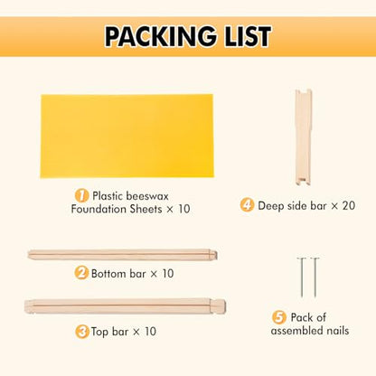 POLLIBEE 10 Pack Beehive Frames with Wax Dipped Plastic Foundations, Deep Brood Box Bee Frames 9-1/8 Inch for Beekeeping (Yellow) - size: Deep Yellow