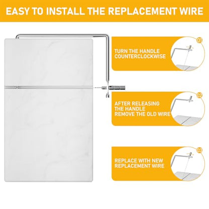 TOPULORS Marble Cheese Slicer with 5 Replacement Thick Cutting Wires, White | Heavy-Duty 5"x8" Handheld Marble Board Cheese Slicer Cutter, Smoothly Cuts Block Cheese & Butter, Daily Kitchen Gadget - color: White