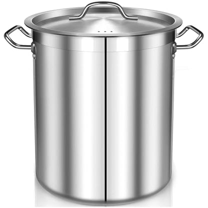 Large Stock Pot with Lid - 40 Quart Stainless Steel Cookware, 10 Gallon Heavy Duty Soup Pot, Big Pots for Cooking, Compatible Induction & Oven - size: 40 Quarts