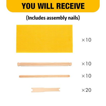 Honey Lake Deep Beehive Frames and Foundations Kit, 10 Pack Brood Wooden Frames and Natural Beeswax Dipped Plastic Foundation for Beekeeping - color: 10Pack-Yellow