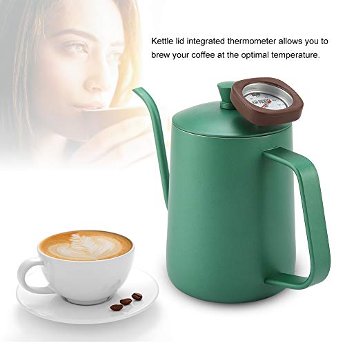 Stainless Steel Coffee Kettle, Gooseneck Spout Teapot, Large Capacity 600ml Kettle with Thermometer & Precision Pouring, Ideal for Coffee Brewing Enthusiasts (Green)