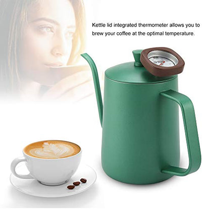 Stainless Steel Coffee Kettle, Gooseneck Spout Teapot, Large Capacity 600ml Kettle with Thermometer & Precision Pouring, Ideal for Coffee Brewing Enthusiasts (Green)
