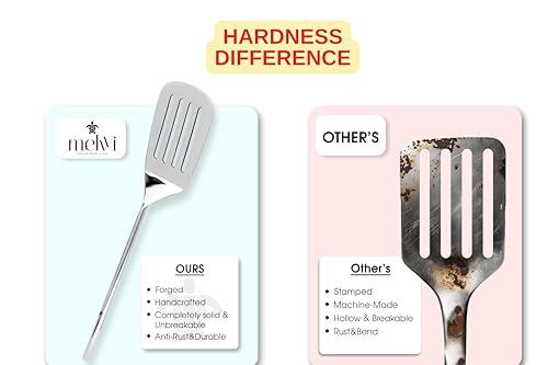 Melvvi Silver Stainless Steel Kitchen Utensils Set – 9-Piece | Non-Toxic, Stronger & Rust-Resistant Spatula, Spoons, Ladle, Slotted Turner, Pasta Server | Valentine Gifts
