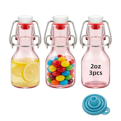 3Pcs 2oz Swing Top Glass Bottles,Flip Top Glass Bottle with Lids Sealable Kombucha Bottle for Brew Beer Syrup Vanilla Extract Air Tight Bottles (Pink) - color: Pink