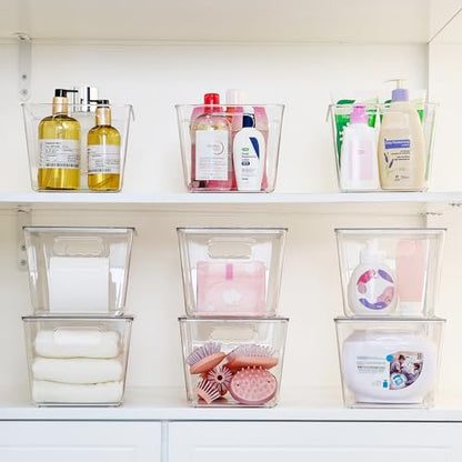 Vtopmart 8 Pack Clear Stackable Storage Bins with Lids, Large Plastic Containers with Handle for Pantry Organization and Storage,Perfect for Kitchen, Fridge, Cabinet, Bathroom Organizer - size: L( 11"L x 7.5"W x 6"H)