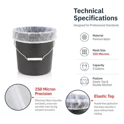 Sukh 10PCS Paint Strainer Bag - 5 Gallon Paint Filter Strainer Bucket with Elastic Drawstring Top Opening Nylon Mesh Filter White Fine Mesh Bag for Gardening