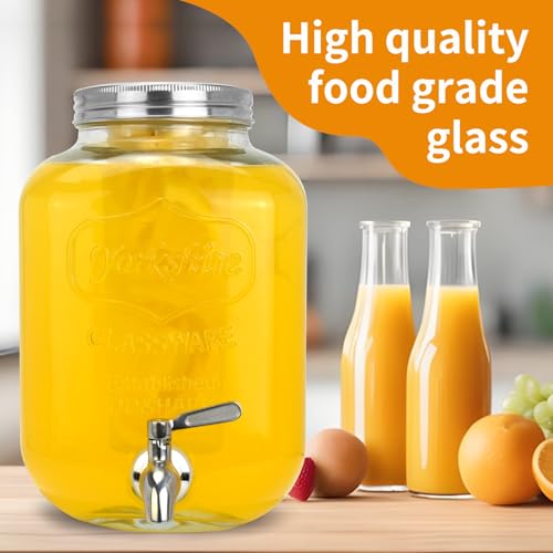 DD&HAPP Glass Beverage Dispenser With Stainless Steel Spigot,1.2 Gallon Mason Jar Drink Dispenser,Sun Tea,Lemonade & Juice Dispenser for Parties, Weddings & Events.Leak-Proof, Infuser Included. - size: 1.2 Gallon Single