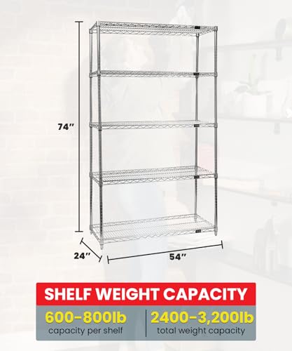 Quantum Storage Systems WR74-2454C Starter Kit for 74' High 4-Tier Wire Shelving Unit, Chrome Finish, 24' Width x 54' Length x 74' Height - size: 74H x 54W x 24D