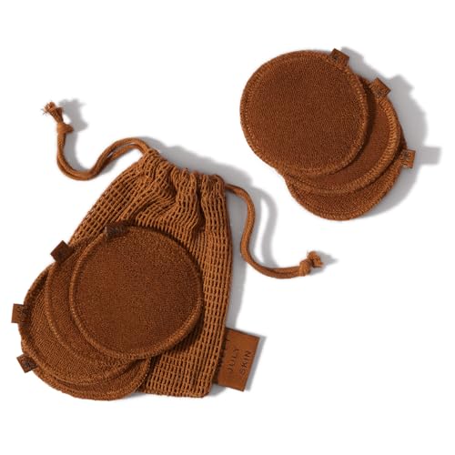 SWEET JULY Skin Reusable Face Rounds - 100% Cotton, Reusable, Toner & Exfoliant, Includes Washable Bag Laundry and Storage, Soft, Absorbent (Pack of 7)