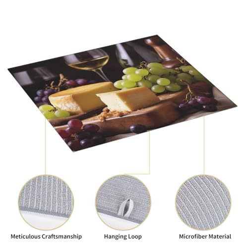 Wine Cheese Cake Grapes Print Dish Drying Mat for Kitchen Counter Ultra Absorbent Microfiber Dishes Drainer Mats Washable Drying Pads for Sinks 16 x 18 In - color: Wine Cheese Cake Grapes