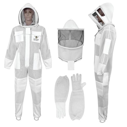 Azulene 3-Layer Ultra Ventilated Bee Suit for Men & Women – Premium Beekeeping Suit with Bee Gloves & Two Detachable Beekeeping Veils (XL) - size: XL
