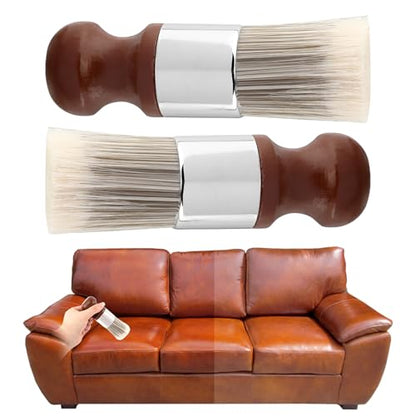 Bibabala Salve Brush for Furniture,2Pcs Wood Furniture Brush with Comfortable Handle,Leather Cleaning Brushes with Soft Nylon & PET Bristles,Salve Wax Brushing Tool for Home Leather,Brown