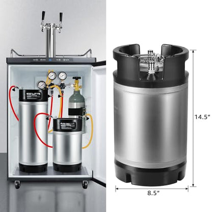 New 2.5 Gallon Keg Cornelius Keg, Stainless Steel Ball Lock Keg Beer Keg with Dual Rubber Handle, Corny Keg with with Ball Lock Keg Fittings for Homebrew