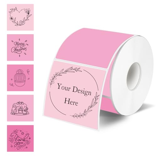 Square Thermal Labels Stickers 2" x 2", Pink Self-Adhesive Square Direct Thermal Labels Stickers, Waterproof& Perforation Line Design- 300 Sheets/Gradient Color - color: Pink Gradient, size: Square 2'' X 2''