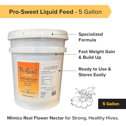 Mann Lake Pro-Sweet Liquid Feed, Natural Supplemental Feed for Bees, Ready-to-Use Nectar Alternative, Formula for Optimal Nutrition & Hive Weight, 5 Gallon Pail, Made in USA - size: 640 Fl Oz (Pack of 1)