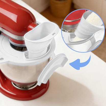 Silicone Bowl Cover with Flour Funnel for Kitchen Aid Mixer, Kitchenaid Bowl Cover for KitchenAid 4.5-5 Qt, Foldable Kitchen Funnel and Silicone Cup,Dishwasher Secure,White - color: White