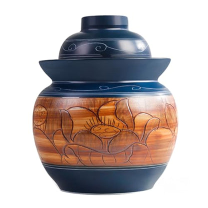 Large Ceramic Pickle Jar with Lids,Blue Traditional Chinese Porcelain Pickle Jar Pickling Jars,Ceramic Fermentation Crock with Water Seal Airlock Lid,Sauerkraut Croc 5kg (1.5Kg - size: 1.5Kg