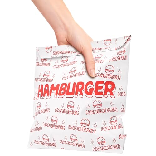 ZENFUN 200 Pack Hamburger Wrappers, Foil Hamburger Sleeves, Grease Resistant Hamburger Bags Bulk, BPA Free Cheeseburgers Wrappers for Snack Bars, Food Truck, Take Out, Concession Stand, Christmas