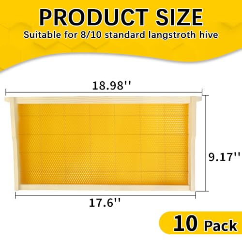 10 Pack Beehive Frames with Beeswax Sheets, Assembled Deep Beehive Frames and Beeswax Foundation Sheets, 9-1/8-Inch for Beekeeping Supplies (10PCS) - size: 10Pcs