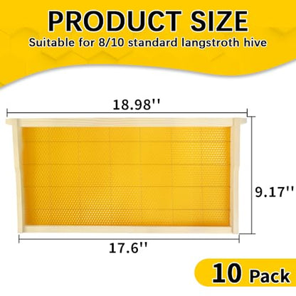 10 Pack Beehive Frames with Beeswax Sheets, Assembled Deep Beehive Frames and Beeswax Foundation Sheets, 9-1/8-Inch for Beekeeping Supplies (10PCS) - size: 10Pcs