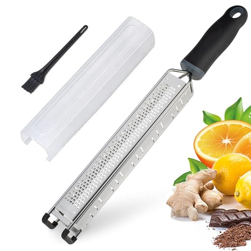 3 in 1 Cheese Grater Zester Citrus Lemon 304 Stainless Steel Zester Versatile Sharp Tool for Parmesan Cheese Ginger Garlic Nutmeg Chocolate Vegetables Fruits 15'' - color: L-Black
