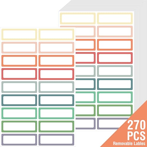 270 PCS Removable Labels, 9 Colors Self-Adhesive Rectangular Stickers Water/Oil/Tear Resistant for Food Containers, Freezer, Kitchen, Files, Jars, Pantry Storage, Office, Bathroom, School (15 Sheets) - color: Style 5