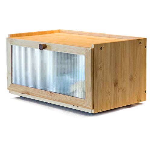 ETMI Bamboo Bread Box for Kitchen Counter-Large Capacity Bread Storage Container Farmhouse Bread Box with Window Bread Holder - color: Bamboo