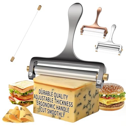TOPULORS Cheese Slicer Cheese Cutter Stainless Steel Wire Cheese Slicer for Mozzarella, Cheddar, Gouda, And More Block Cheese - Heavy Duty Slicer With 1 Extra Replacement Cutting Wire - Gunmetal Gray - color: Gunmetal grey - Wire cheese slicer