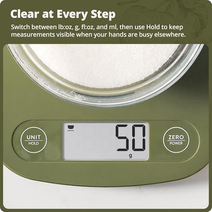 Greater Goods Food Scale – Digital Kitchen Scale, 1g Precision, Easy-Tare & Quick Conversion, Slim Compact Design, Durable & Portable | Ideal for Cooking, Baking & Meal Prep (Moss Green) - color: Moss Green