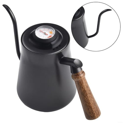 Stainless Steel Gooseneck Kettle With Built-in Thermometer, Narrow Spout Pour Over Coffee Pot For Precise Manual Brewing Of Coffee Or Tea For Home Kitchen Or Cafe Use(650ML Black)