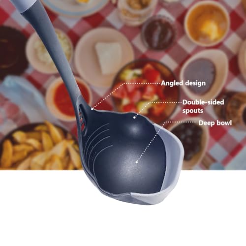 Flexible & Sturdy Kitchen Ladle Spoon Set for Nonstick Pots n Pans | Heat-Resistant Soup Ladle Canning Serving Spoons with Measurement Marks | Dishwasher Safe Cooking Utensil Tools